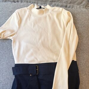 Veronica Beard Cream Long Sleeve Top with Blue skirt